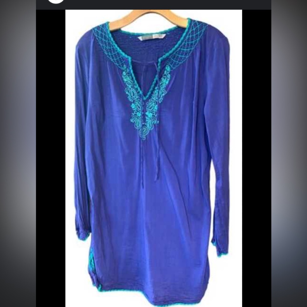 Athleta Royal Blue Tunic dress with Teal Embroidery
